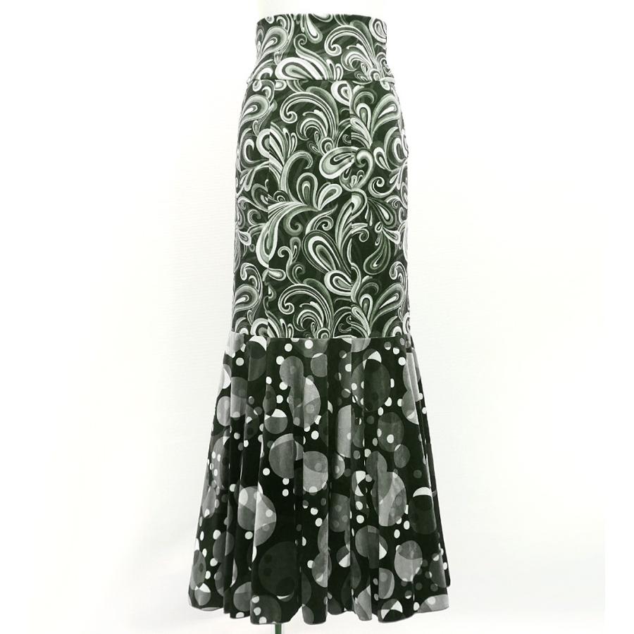 フラメンコ ハイウエストマーメイドスカート ペイズリー×水玉 ブラック FS-42 | 