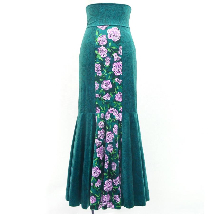 フラメンコ ハイウエストマーメイドスカート ペイズリー×ローズ ターコイズブルー FS-45 | 