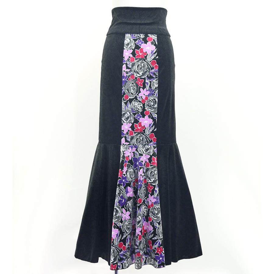 フラメンコ ハイウエストマーメイドスカート ペイズリー×ローズ ブラック FS-49 | 