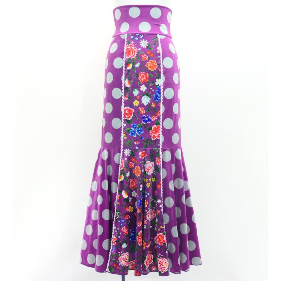 フラメンコ ハイウエストマーメイドスカート 飾りあり 水玉×花柄 パープル S-Lサイズ FS-50 | 