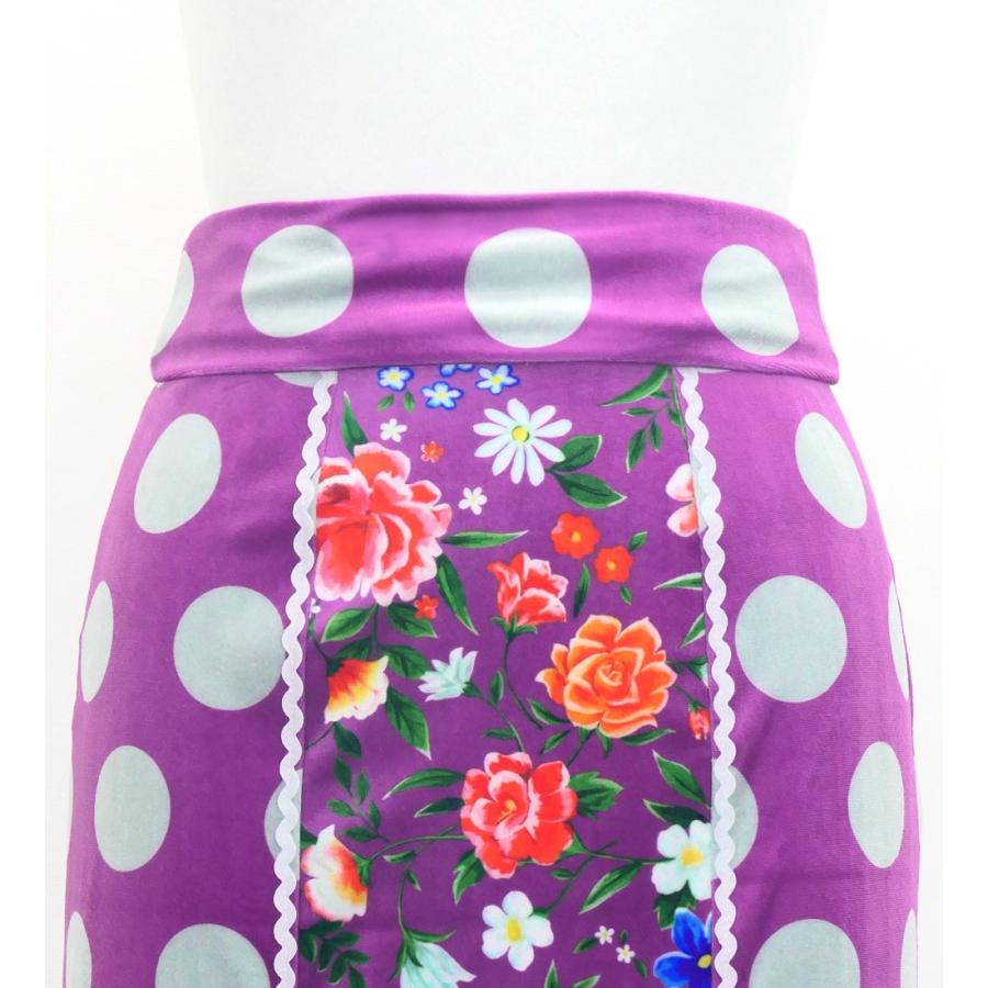 フラメンコ ハイウエストマーメイドスカート 飾りあり 水玉×花柄 パープル S-Lサイズ FS-50 |  | 02
