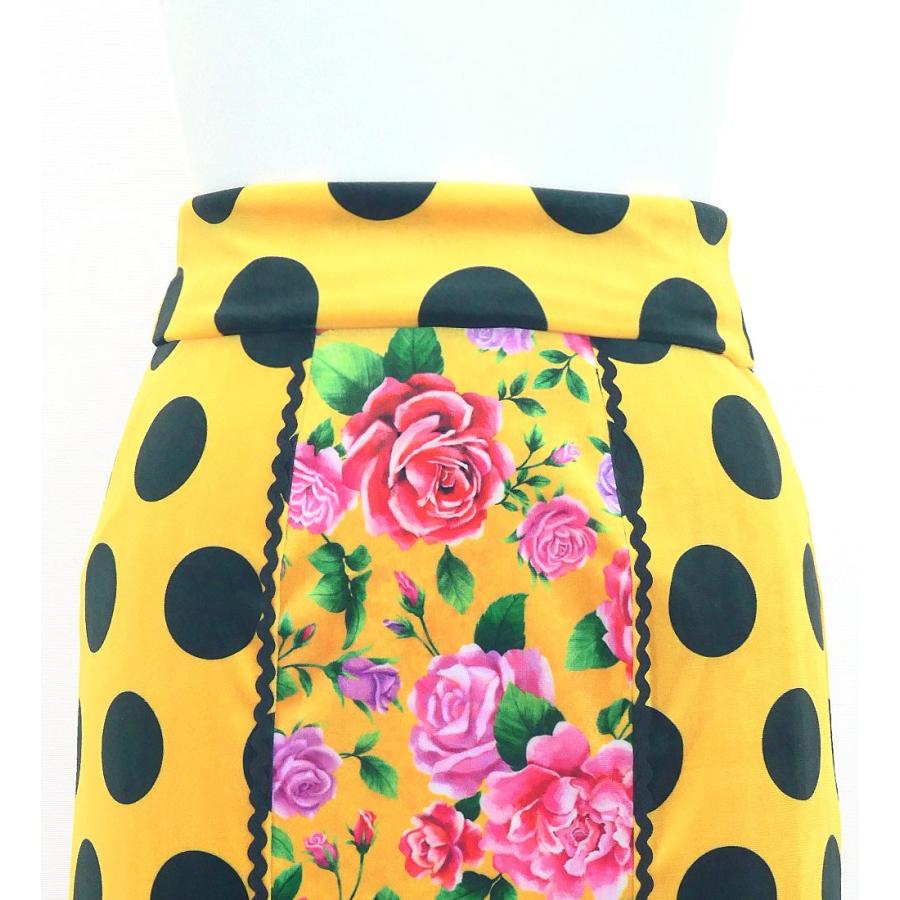 フラメンコ ハイウエストマーメイドスカート 飾りあり 水玉×ローズ イエロー S-LサイズFS-51 |  | 02