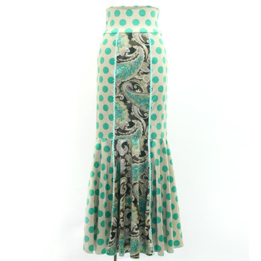 フラメンコ ハイウエストマーメイドスカート 飾りあり 水玉×ペイズリー ブラウン×ターコイズブルー S-Lサイズ FS-52 | 