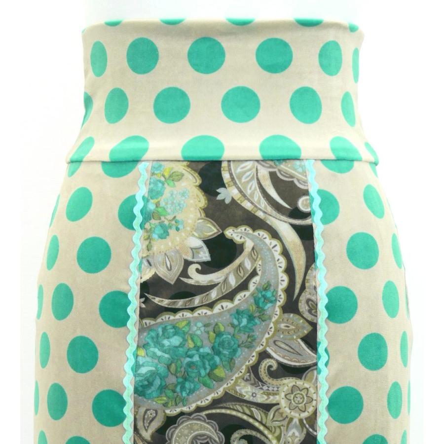 フラメンコ ハイウエストマーメイドスカート 飾りあり 水玉×ペイズリー ブラウン×ターコイズブルー S-Lサイズ FS-52 |  | 01