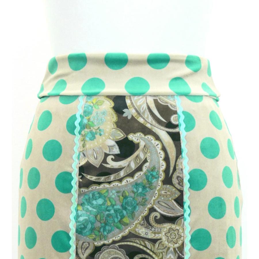 フラメンコ ハイウエストマーメイドスカート 飾りあり 水玉×ペイズリー ブラウン×ターコイズブルー S-Lサイズ FS-52 |  | 02