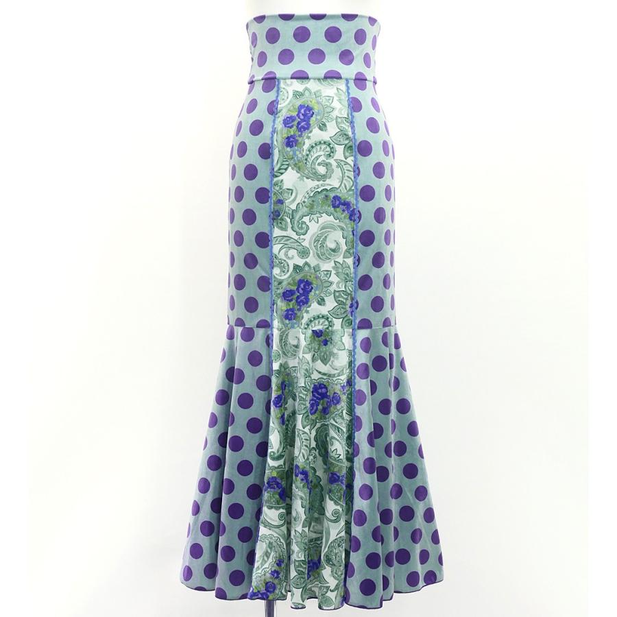 フラメンコ ハイウエストマーメイドスカート 飾りあり 水玉×ペイズリー グレー×パープル S-Lサイズ FS-53 | 
