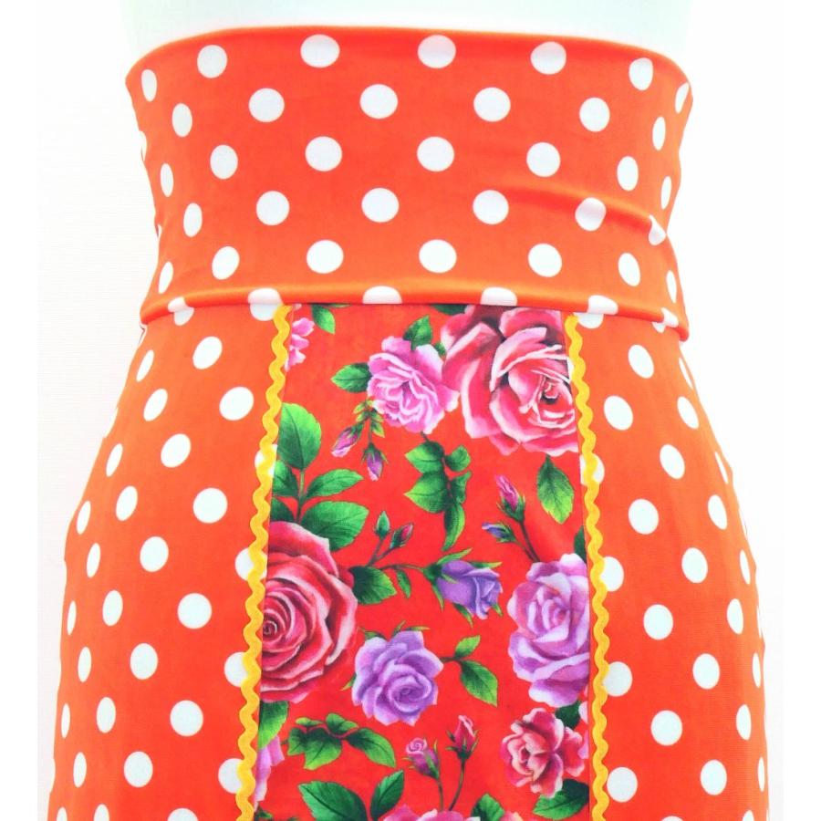 フラメンコ ハイウエストマーメイドスカート 飾りあり 水玉×ローズ オレンジ S-Lサイズ FS-55 |  | 01