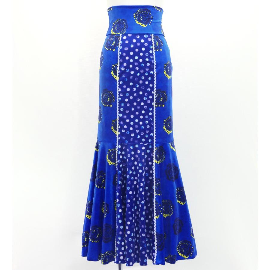 フラメンコ ハイウエストマーメイドスカート 飾りあり ローズ×水玉 ブルー S-Lサイズ FS-55 | 