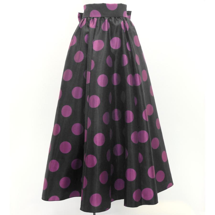フラメンコ ロングサーキュラースカート リボン付き 水玉 ダークパープル×ピンク FS-58 | 