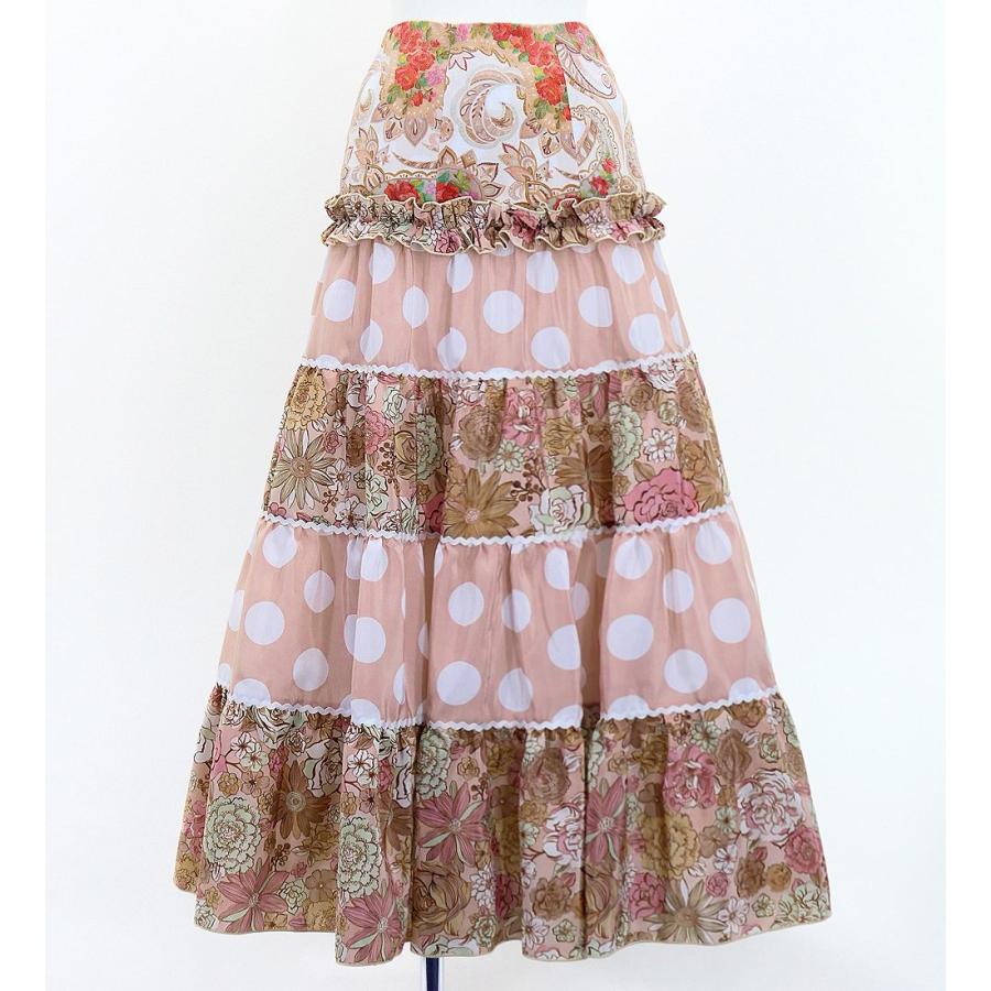 フラメンコ ティアードスカート ペイズリー×水玉 ピンクベージュ S-Lサイズ FS-63 | 