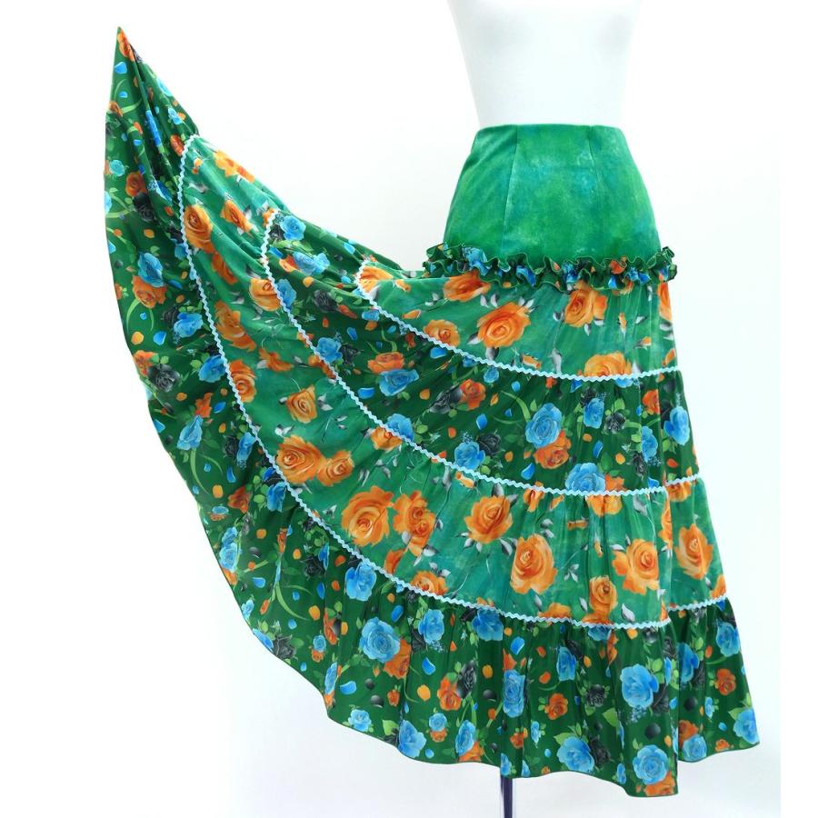 フラメンコ ティアードスカート  ローズ ターコイズブルー×グリーン S-Lサイズ FS-69 |  | 01