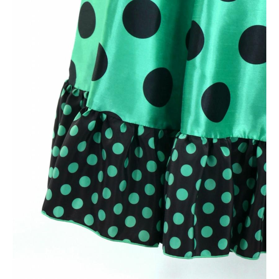 フラメンコ フリル ロングサーキュラースカート 水玉 ターコイズブルー