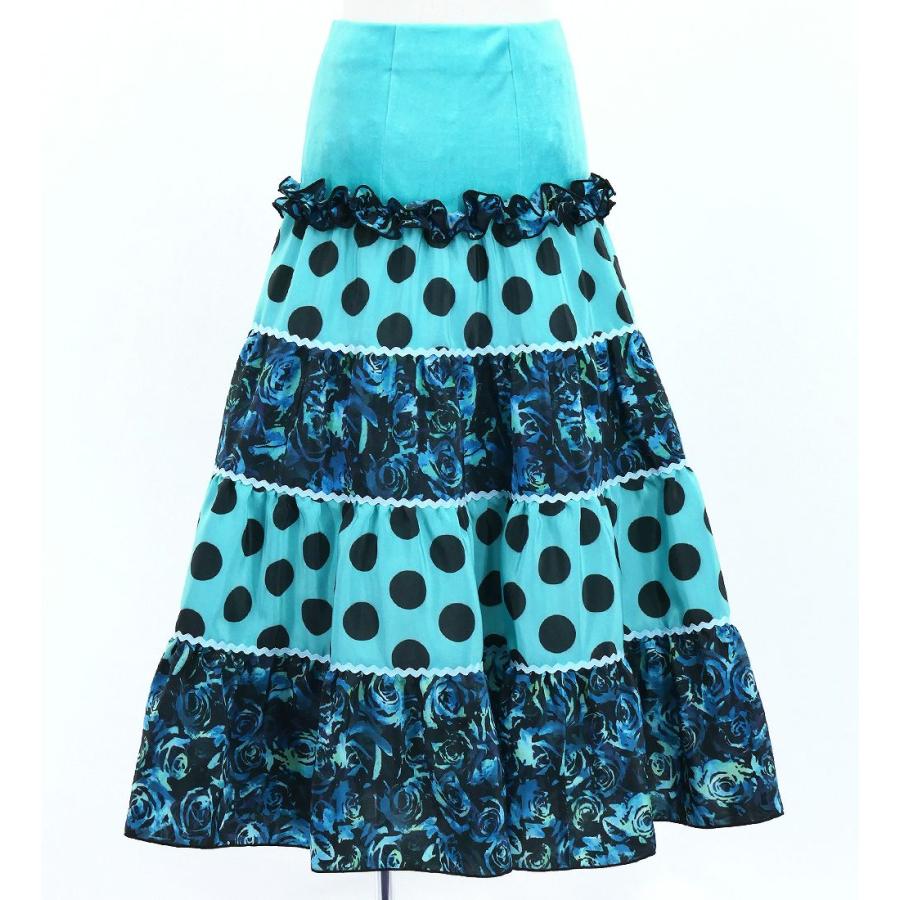 キッズ フラメンコ ティアードスカート 水玉×ローズ ライトブルー×ブラック 120・140サイズ FSp-11 |  | 02