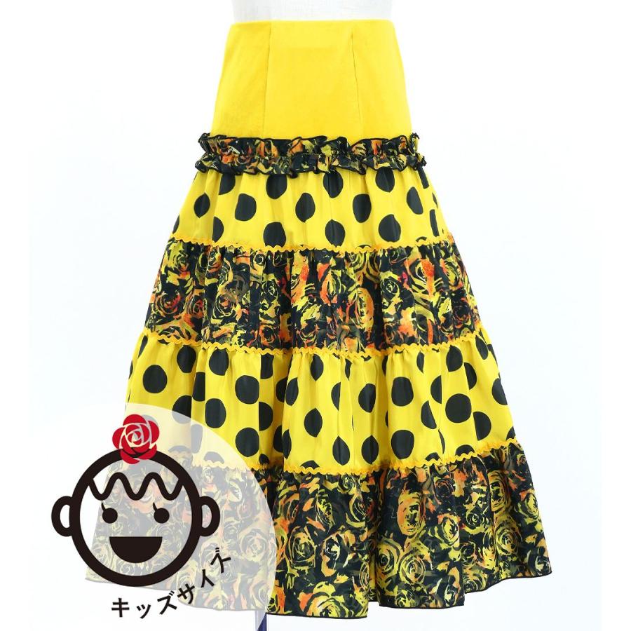 キッズ フラメンコ ティアードスカート 水玉×ローズ イエロー×ブラック 120・140サイズ FSp-12 | 