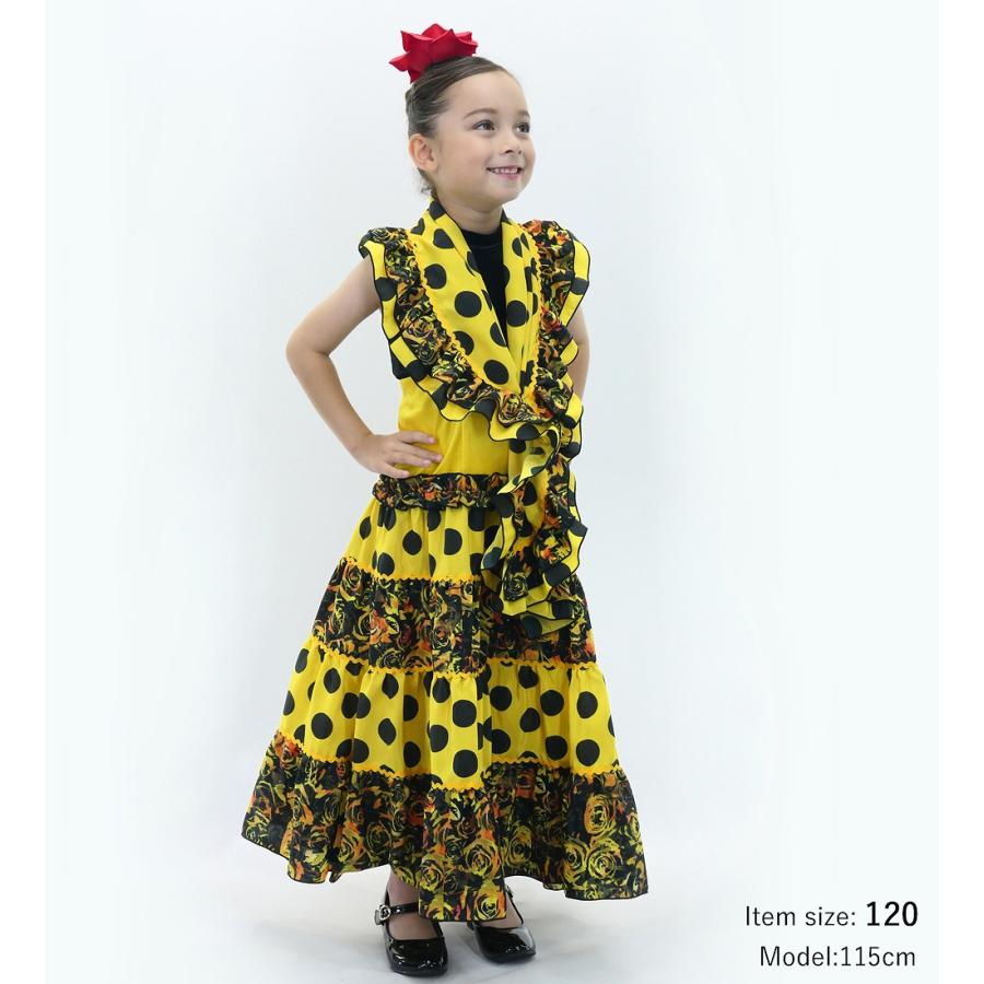 キッズ フラメンコ ティアードスカート 水玉×ローズ イエロー×ブラック 120・140サイズ FSp-12 |  | 01