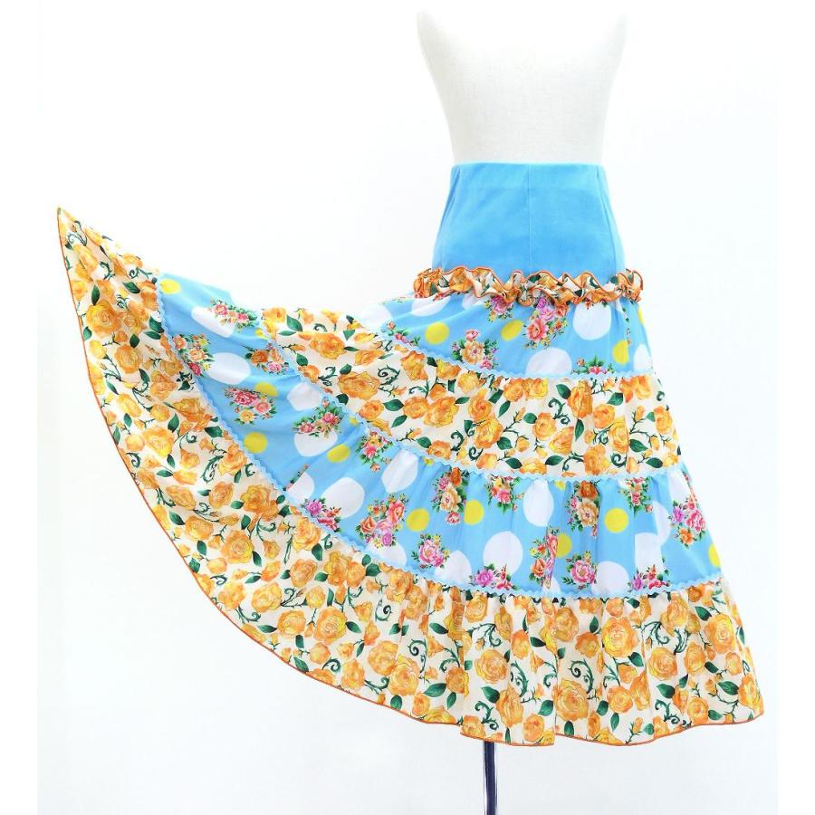 キッズ フラメンコ ティアードスカート ブーケ×水玉 ライトブルー×オレンジ 120・140サイズ FSp-13 |  | 03