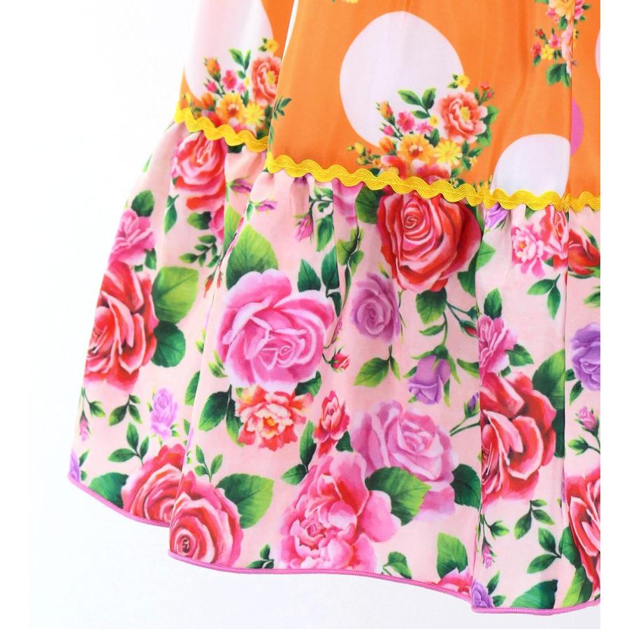 キッズ フラメンコ ティアードスカート ブーケ×水玉 ライトオレンジ×ピンク 120・140サイズ FSp-14 |  | 05