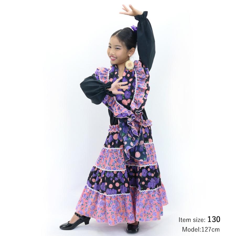 キッズ フラメンコ ティアードスカート ローズ×水玉 パープル×ピンク 120・140サイズ FSp-15 |  | 01