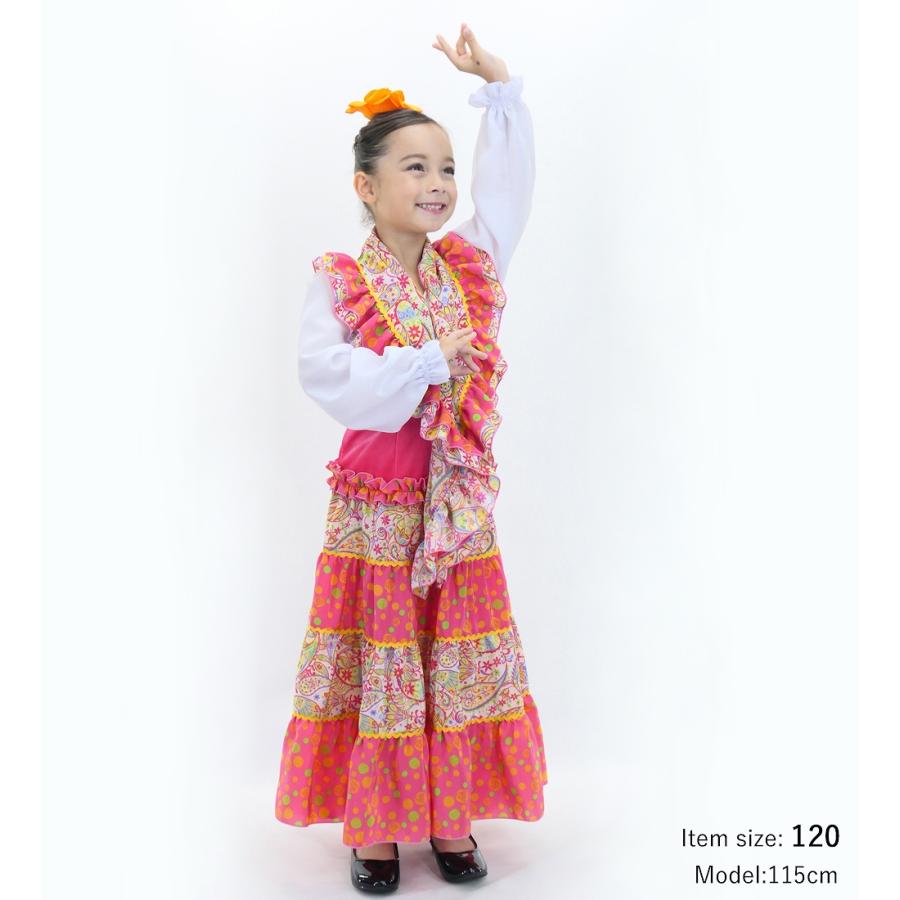 キッズ フラメンコ ティアードスカート ペイズリー×水玉 ピンク×イエロー 120・140サイズ FSp-16 |  | 01