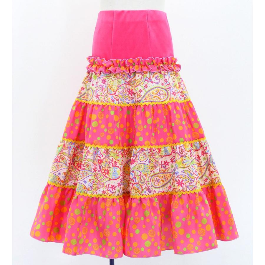 キッズ フラメンコ ティアードスカート ペイズリー×水玉 ピンク×イエロー 120・140サイズ FSp-16 |  | 02