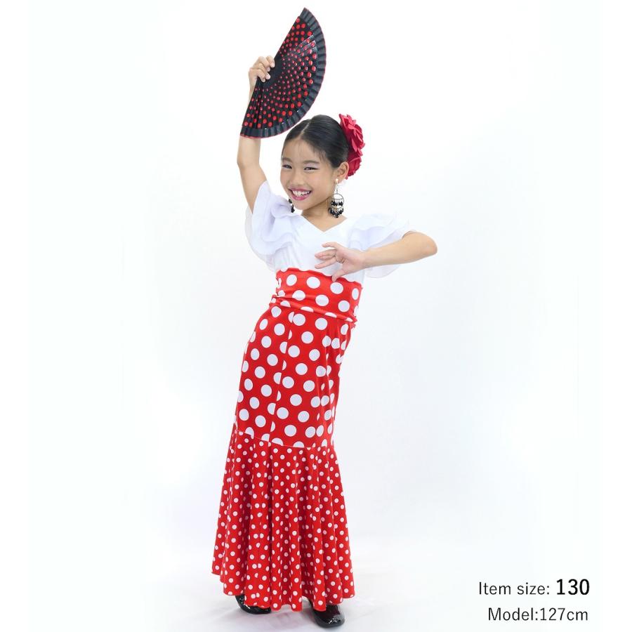 キッズ フラメンコ ハイウエストマーメイドスカート 水玉 レッド×ホワイト 120・140サイズ FSp-17 |  | 01