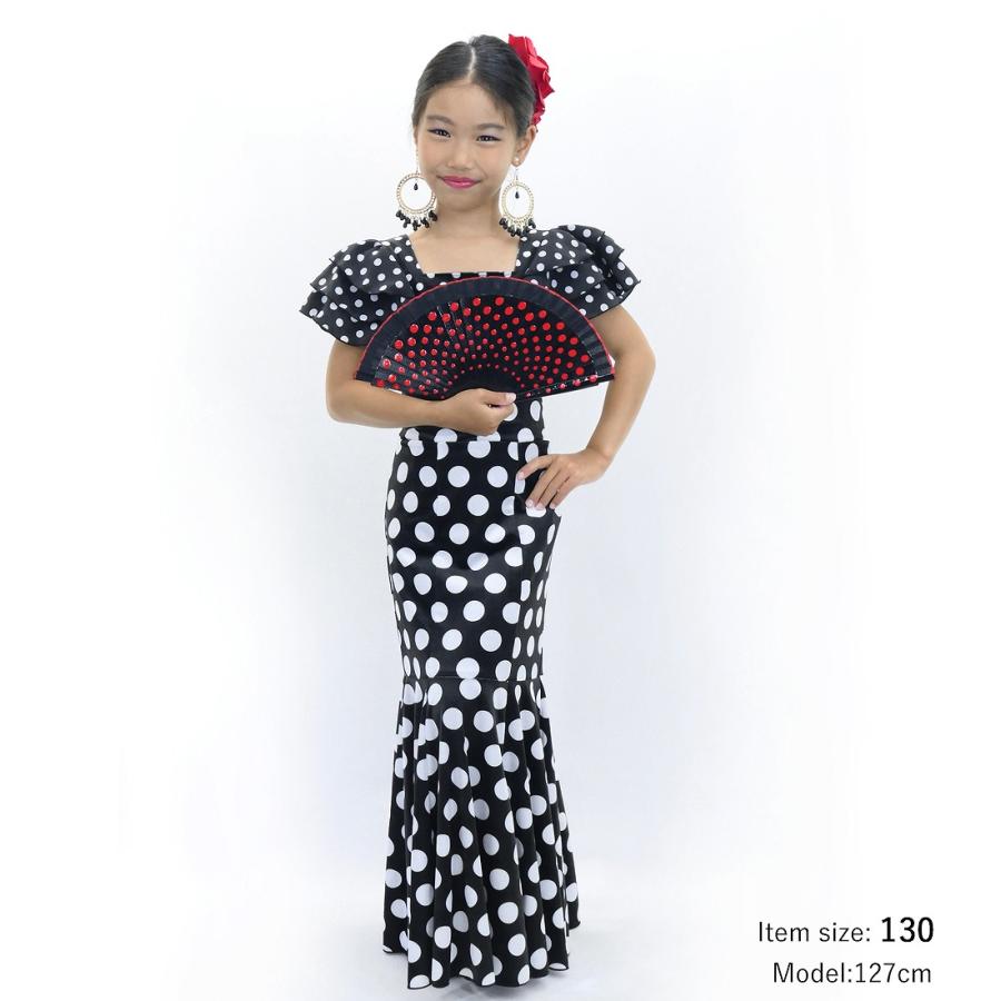 キッズ フラメンコ ハイウエストマーメイドスカート 水玉 ブラック×ホワイト 120・140サイズ FSp-18 |  | 01