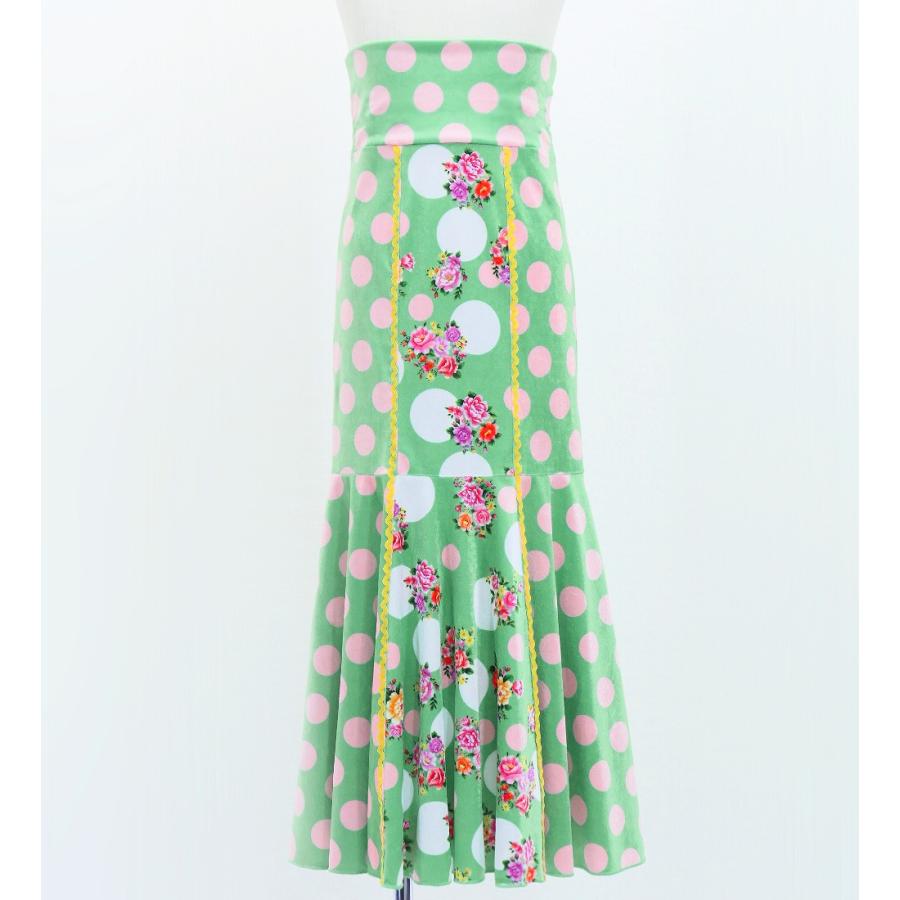 キッズ フラメンコ ハイウエストマーメイドスカート 飾りあり ブーケ×水玉 ターコイズブルー 120・140サイズ FSp-19 |  | 02