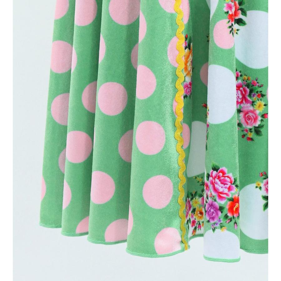 キッズ フラメンコ ハイウエストマーメイドスカート 飾りあり ブーケ×水玉 ターコイズブルー 120・140サイズ FSp-19 |  | 05