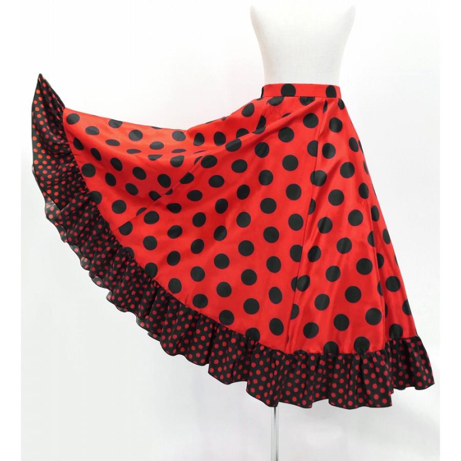キッズ フラメンコ フリル ロングサーキュラースカート 水玉 レッド×ブラック 120・140サイズ FSp-1 |  | 03