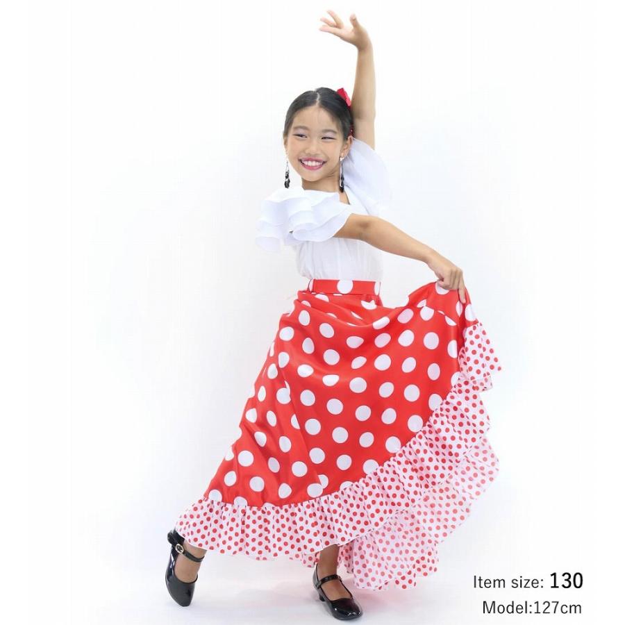 キッズ フラメンコ フリル ロングサーキュラースカート 水玉 レッド×ホワイト 120・140サイズ FSp-2 |  | 01