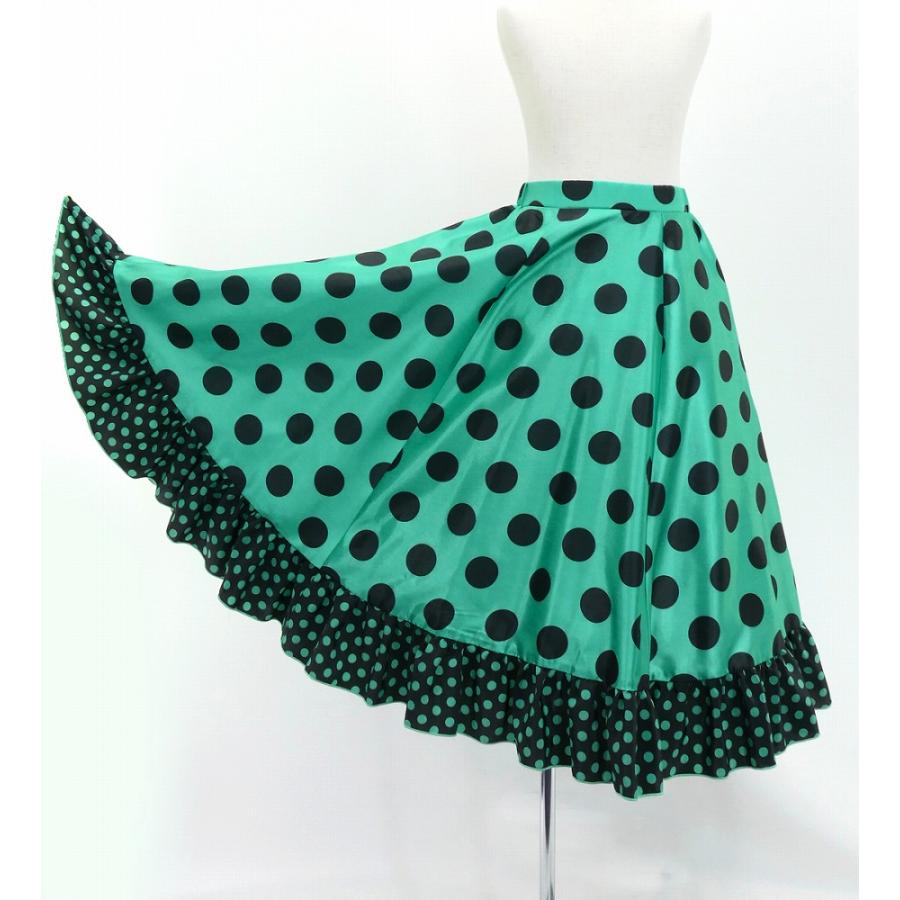 キッズ フラメンコ フリル ロングサーキュラースカート 水玉 ターコイズブルー×ブラック 120・140サイズ FSp-3 |  | 03