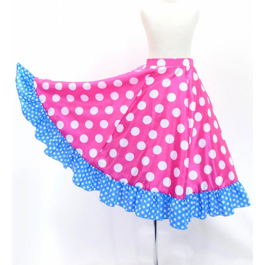 キッズ フラメンコ フリル ロングサーキュラースカート 水玉 チェリーピンク＆スカイブルー 120・140サイズ FSp-4 |  | 03