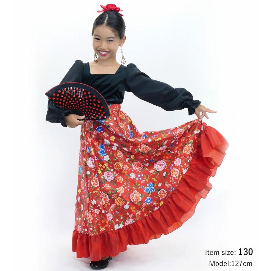 キッズ フラメンコ フリル ロングサーキュラースカート 花柄 レッド 120・140サイズ FSp-5 |  | 01