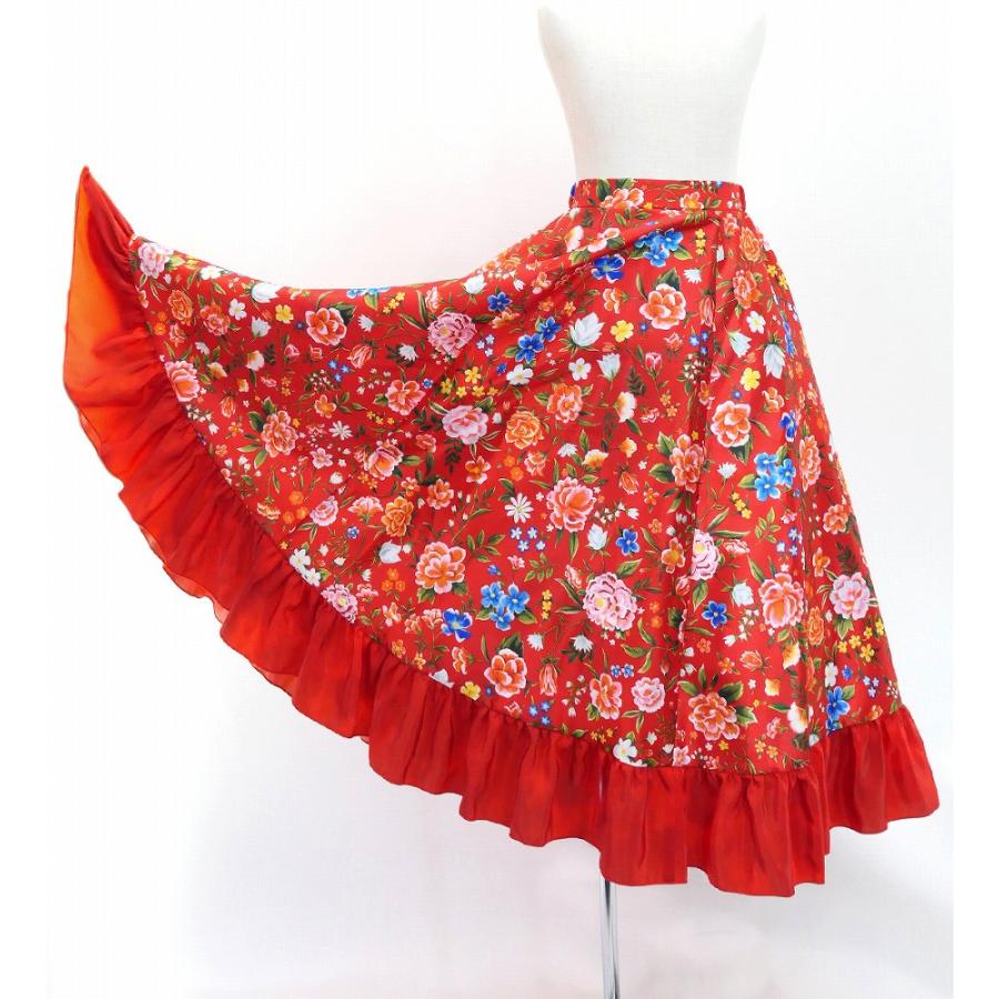 キッズ フラメンコ フリル ロングサーキュラースカート 花柄 レッド 120・140サイズ FSp-5 |  | 03