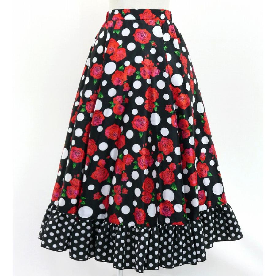 キッズ フラメンコ フリル ロングサーキュラースカート ローズ×水玉 ブラック×レッド 120・140サイズ FSp-6 |  | 02