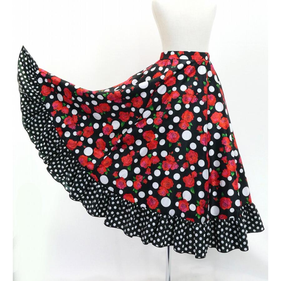 キッズ フラメンコ フリル ロングサーキュラースカート ローズ×水玉 ブラック×レッド 120・140サイズ FSp-6 |  | 03