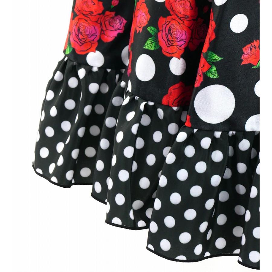キッズ フラメンコ フリル ロングサーキュラースカート ローズ×水玉 ブラック×レッド 120・140サイズ FSp-6 |  | 06