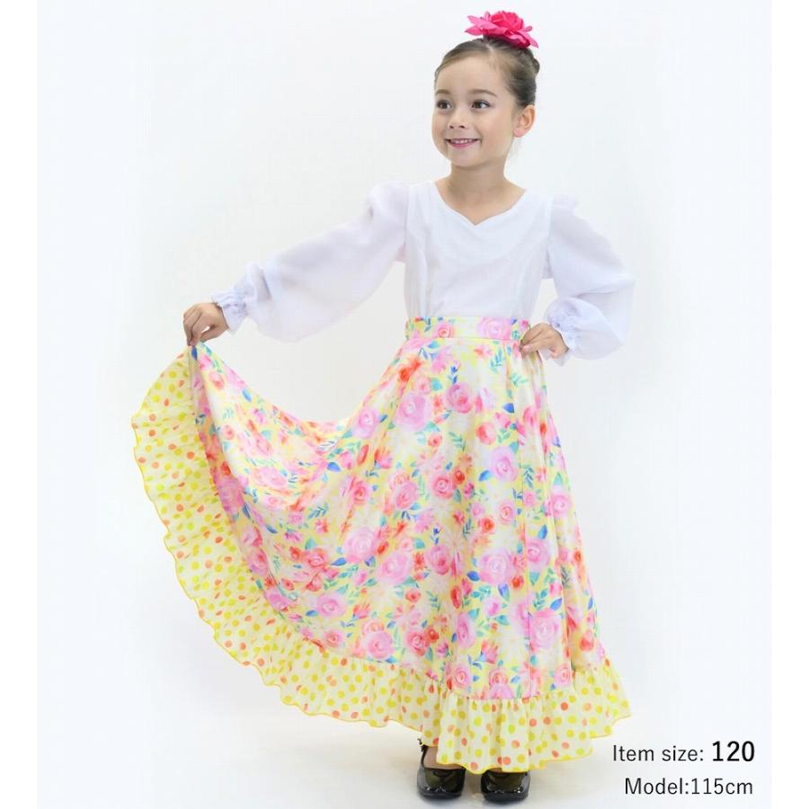 キッズ フラメンコ フリル ロングサーキュラースカート 花柄 クリーム 120・140サイズ FSp-7 |  | 01