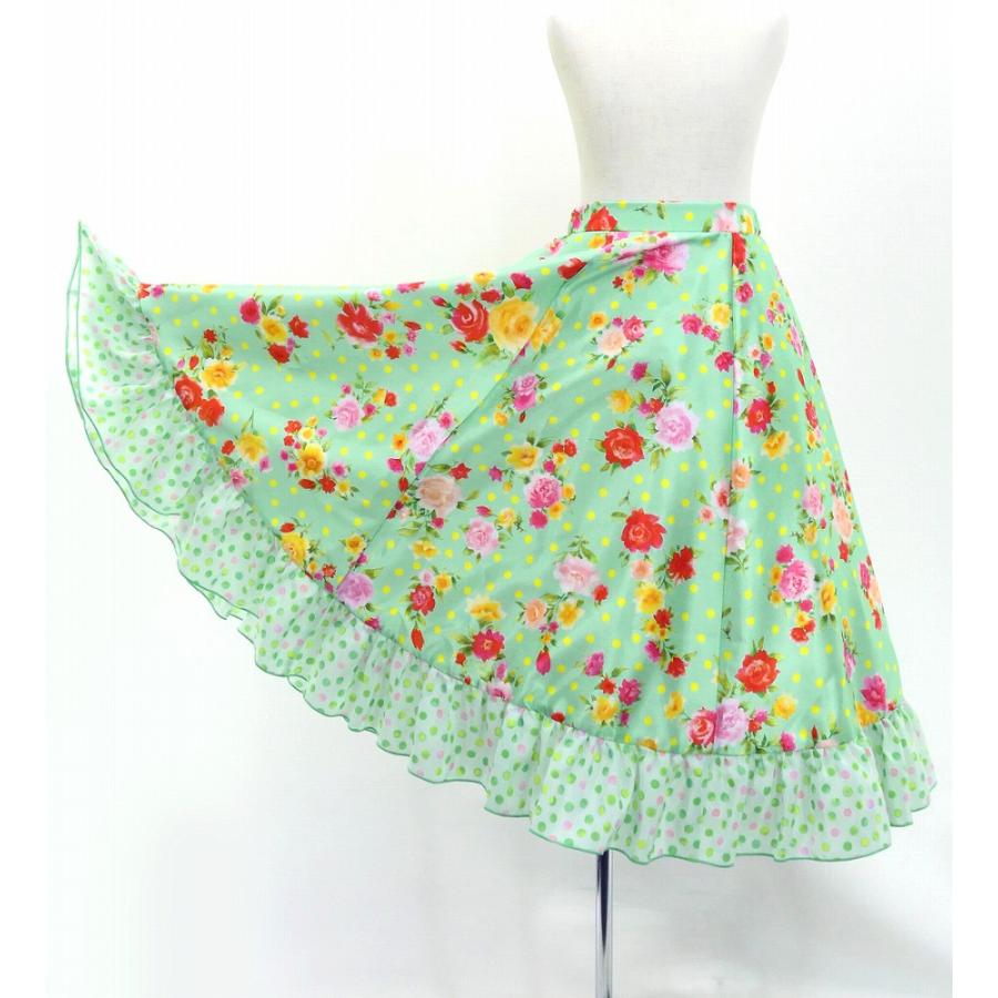 キッズ フラメンコ フリル ロングサーキュラースカート ローズ＆カーネーション ライトグリーン 120・140サイズ FSp-8 |  | 03