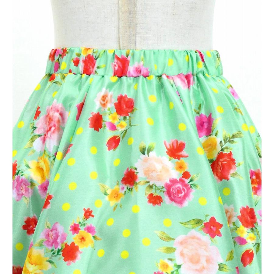 キッズ フラメンコ フリル ロングサーキュラースカート ローズ＆カーネーション ライトグリーン 120・140サイズ FSp-8 |  | 05