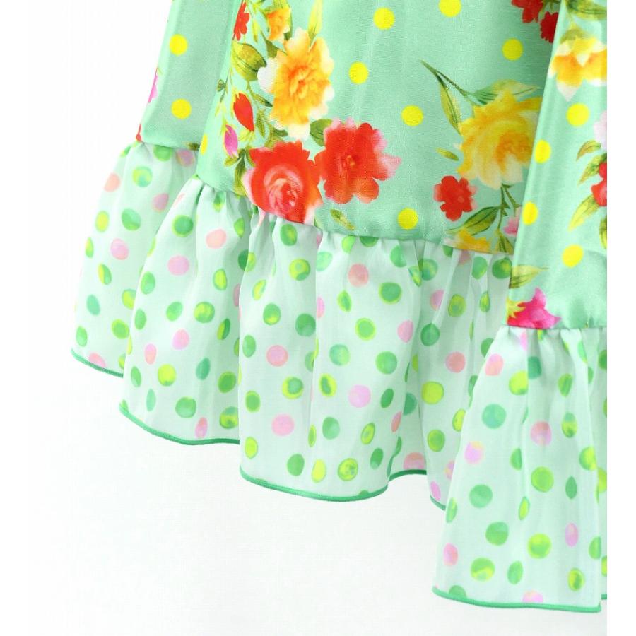 キッズ フラメンコ フリル ロングサーキュラースカート ローズ＆カーネーション ライトグリーン 120・140サイズ FSp-8 |  | 06