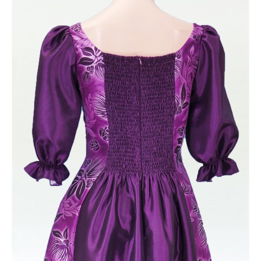 フラダンス  [S-LLサイズ] ムームー ロング丈 シャンタン袖口ドレス パープル J2338p |  | 04