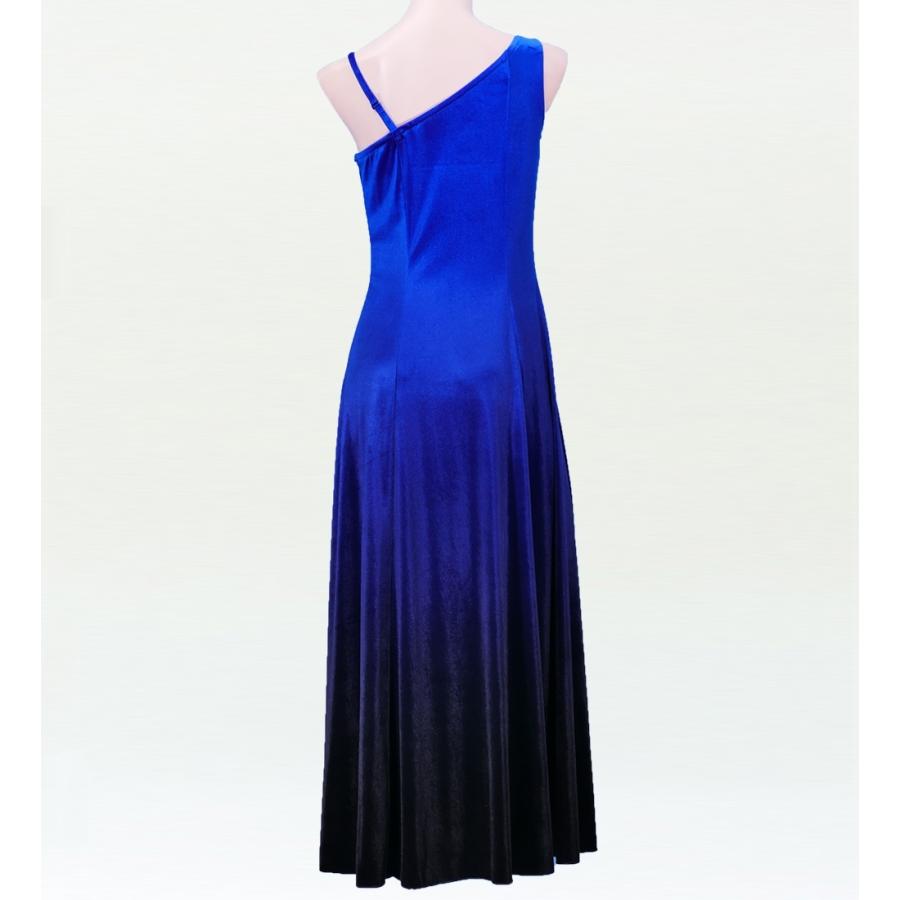 フラダンス ワンショルダー グラデーション ブルー ドレス ベロア フラダンス ワンショルダードレス ベロア ブルー 青 グラデーション 生地