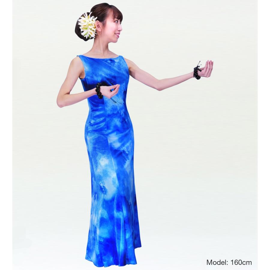【美品】フラダンス　ブルー　ロングドレス　S〜Mサイズ フラダンス [S・M・Lサイズ] ベルベット ロング丈 ボートネックドレス フラダンス