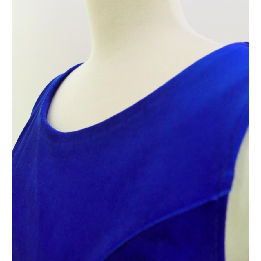 冬に購入 フラドレス [Lサイズ] ベロア×シャンタン ミディ丈 ブルー J2672blL