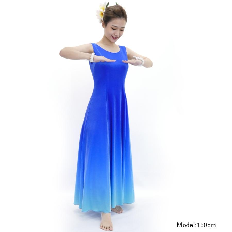 フラドレス [S・M・Lサイズ] ベロア ロング丈 ブルー×ブルー J2714blbl