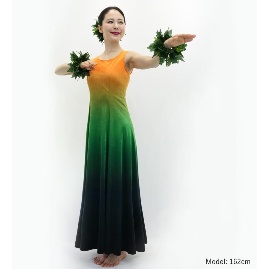 フラドレス [S・M・Lサイズ] ベロア ロング丈 オレンジ×グリーン