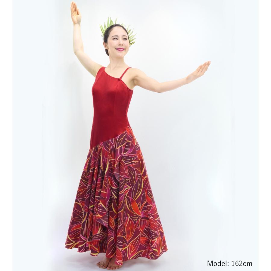 フラドレス [S・M・Lサイズ] ワンショルダー ノースリーブ ロング丈 ティーリーフ ダークレッド J3088drd |  | 01