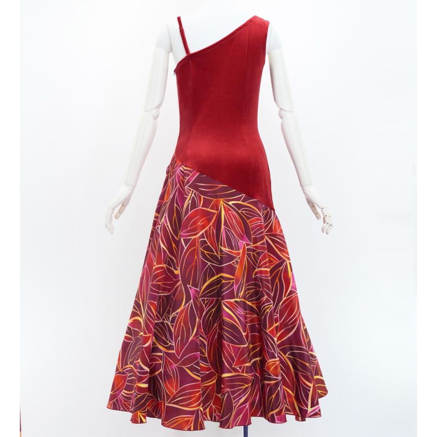 フラドレス [S・M・Lサイズ] ワンショルダー ノースリーブ ロング丈 ティーリーフ ダークレッド J3088drd |  | 02