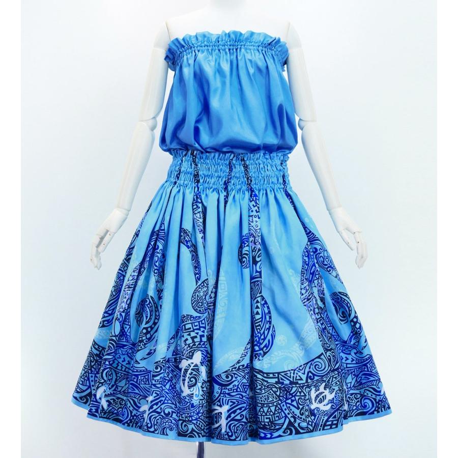 #2667　新品　フラダンス　トップス　パウスカート　セット　ネイビー　ブルー フラダンス衣装 パウスカート maka hou オリジナルパウ バイカラー
